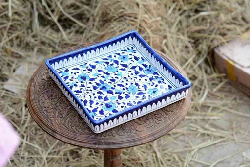 [PK0363-HM-TRY-026061] Blue Pottery Square Shape Serving Tray