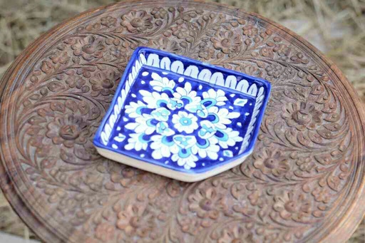 [PK0363-HM-TRY-026083] Blue Pottery Dry Fruit Serving Tray