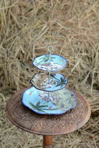 [PK0363-CF-BPO-026088] Blue Pottery Cup Cake Serving Tray
