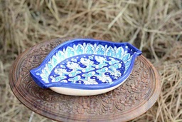[PK0363-HM-TRY-026128] Blue Pottery Oval Shape Rice Tray