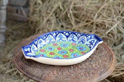 [PK0363-HM-TRY-026131] Blue Pottery Oval Shape Rice Tray