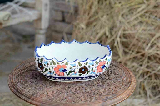 [PK0363-HM-TBW-026144] Blue Pottery Fruit Bowl