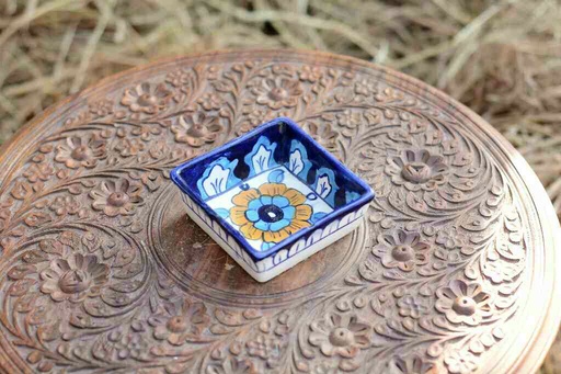 [PK0363-CF-BPO-026309] Blue Pottery Square Shaped Butter Cup