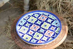 [PK0363-HM-TRY-026364] Blue Pottery Pizza Tray
