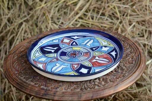 [PK0363-HM-TRY-026369] Blue Pottery Pizza Tray