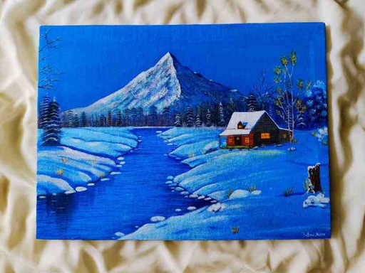 [PK7964-AR-ACR-026934] Acrylic Painting Winter Snow Fall Scenery