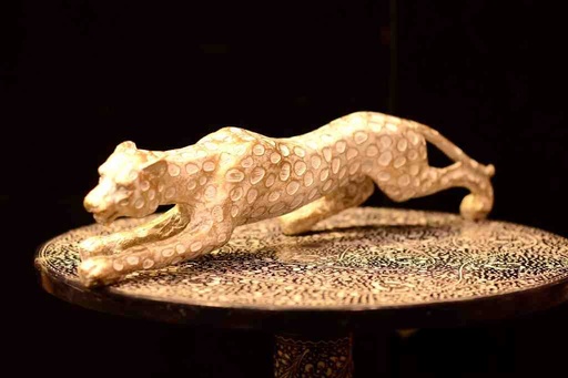 [PK0094-AR-SCU-028071] Carved Leopard Fiber Statue