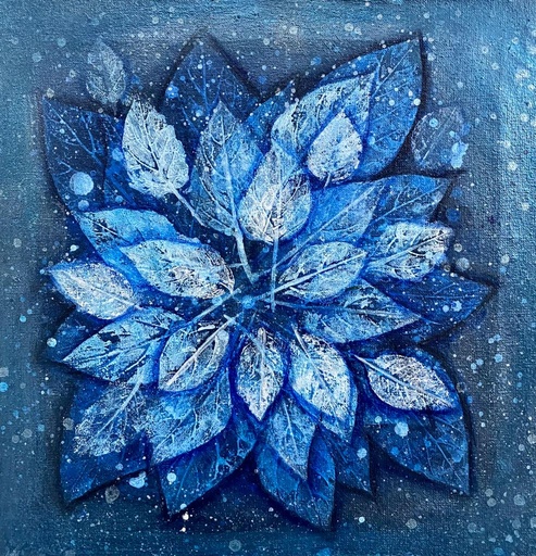 [PK8392-AR-ACR-028266] Tranquil Blues (Acrylic Leaf Printing on Canvas)