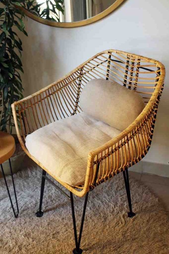 [PK8394-CF-WOO-028467] Rattan Chair with Wraught Iron Frame