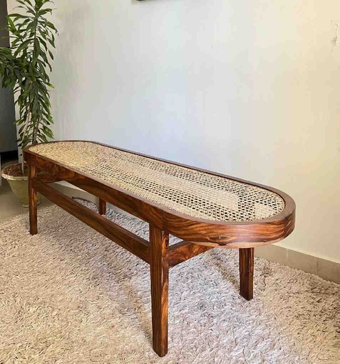 [PK8394-CF-WOO-028473] Round Sheesham Bench with Handwoven Cane