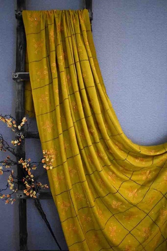 [PK8459-CM-SHW-028525] Yellow Phulkari Shawl