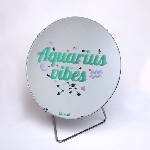 [PK8388-HM-DCR-028615] Zodiac Aquarius Vibes Round Mirror