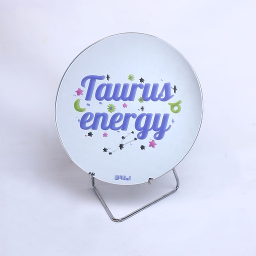 [PK8388-HM-DCR-028619] Zodiac Taurus Energy Round Mirror
