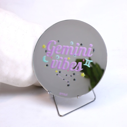 [PK8388-HM-DCR-028621] Zodiac Gemini Vibes Round Mirror