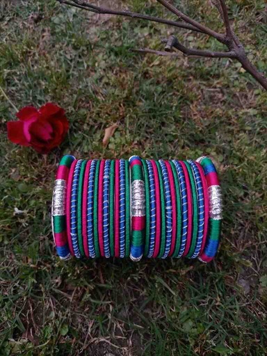 [PK8539-JW-BNG-028843] Hand Made Women's Silk Thread Bangles with tilla & gota