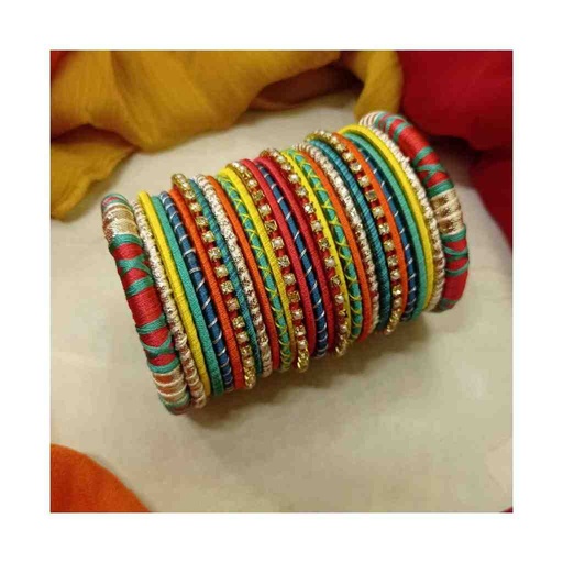 [PK8539-JW-BNG-028849] Hand Made Multi-colored  Thread Bangles with tilla & gota