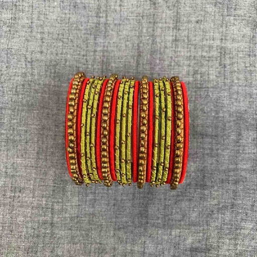 [PK8539-JW-BNG-028850] Hand Made Women's Silk Thread Bangles with tilla & gota