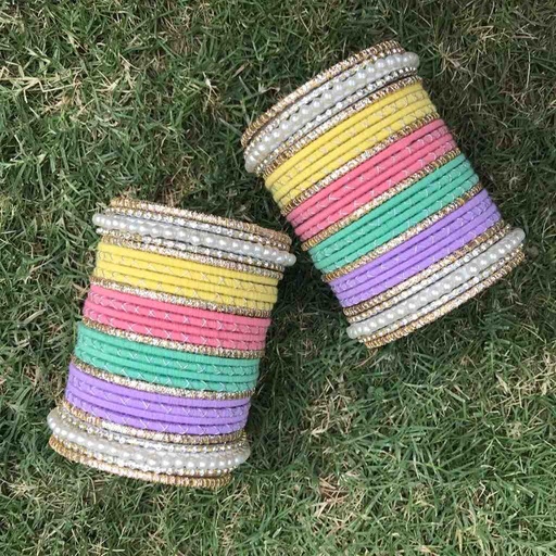 [PK8539-JW-BNG-028922] Hand Made Women's Silk Thread Bangles with Tilla & Gota (Set of 2)