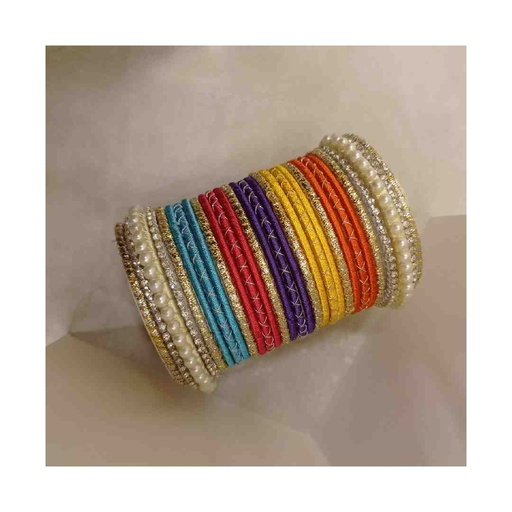 [PK8539-JW-BNG-028930] Hand Made Thread Bangles with beads, tilla & gota for Festivals