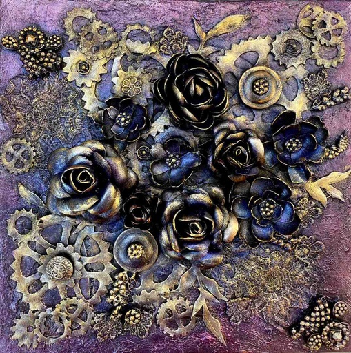 [PK8392-CF-ANT-028975] Steampunk Vintage Floral Art on Canvas