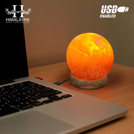 [PK8146-HM-DCR-029180] Ball Shape USB Salt Lamp with Multicolored LED Bulb