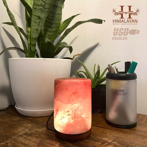 [PK8146-HM-DCR-029186] Cylinder Shape USB Salt Lamp with Multicolored LED Bulb
