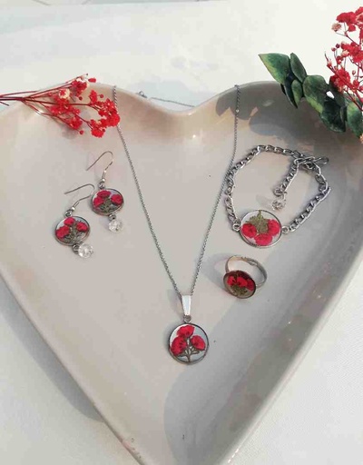 [PK4119-JW-EAR-029276] Real Flower Statement Jewelry Set