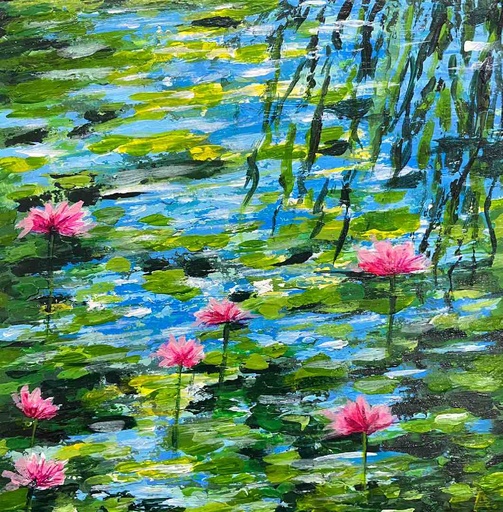 [PK8392-AR-ACR-029444] Lily Pond Painting Inspired by Claude Monet