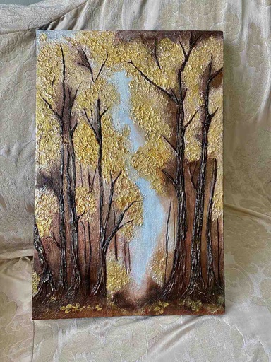 [PK8392-AR-PAI-029767] Serene Golden Autumn Abstract Landscape 