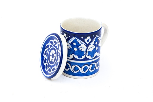 [PK9632-HM-TBW-029992] Blue Pottery Mug with Lid