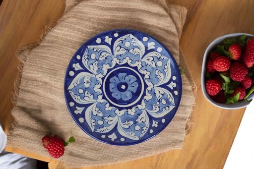 [PK9650-HM-BKT-030015] Blue Pottery Medium Plate