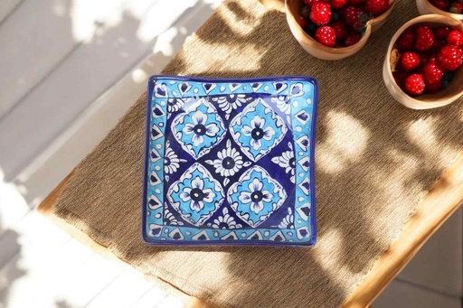 [PK9650-HM-BKT-030050] Blue Pottery Square Dish