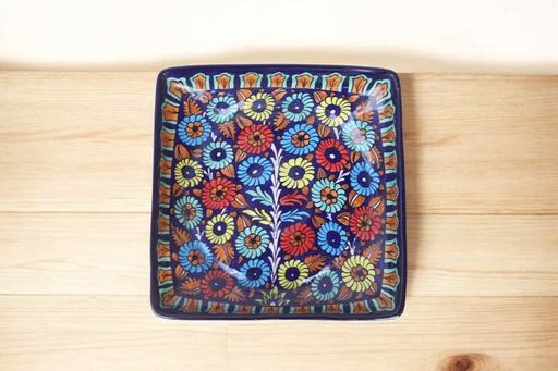 [PK9650-HM-BKT-030058] Blue Pottery Square Dish