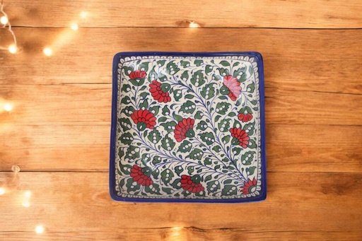 [PK9650-HM-BKT-030060] Blue Pottery Square Dish