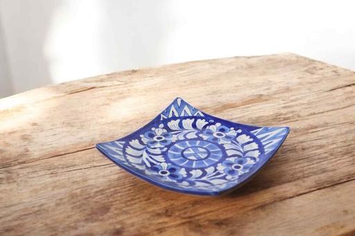 [PK9650-HM-BKT-030069] Blue Pottery Square Plate