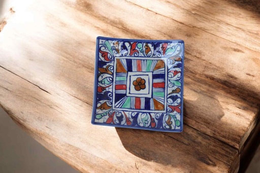 [PK9650-HM-BKT-030071] Blue Pottery Square Plate