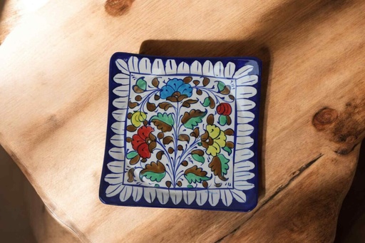 [PK9650-HM-BKT-030072] Blue Pottery Square Plate