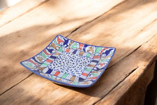 [PK9650-HM-BKT-030075] Blue Pottery Square Plate