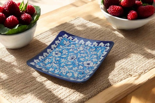 [PK9650-HM-BKT-030076] Blue Pottery Square Plate
