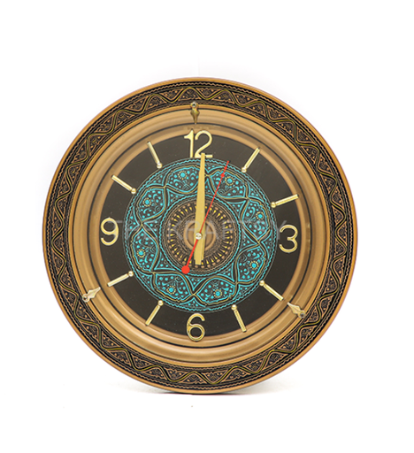 [PK9632-HM-WLH-030186] Hand-painted wall clock (Turquoise/Golden) – 14” diameter