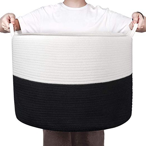 XXL Cotton Rope Laundry Basket – Black & White Woven Basket