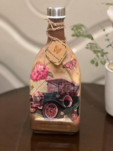 Retro Car Decoupaged Bottle