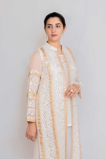[20] White applique and sitara work gaown
