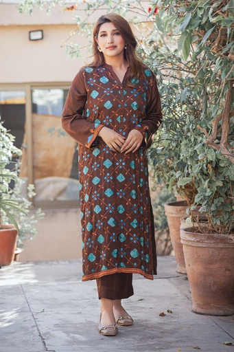 [12-KP-25] PHULKARI BROWN SUIT