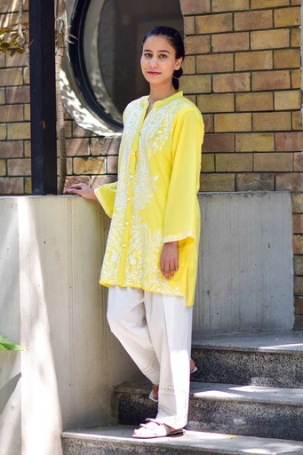 [12-k-25] Yellow Embroidered Kurta