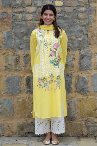 [26-k-25] Yellow Applique Kurta