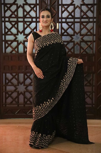 [12-SR-24] Ajrak Applique Saree