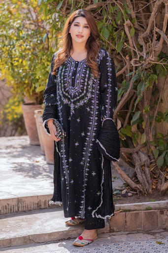 [1-K-25] BLACK RUNNING STITCH KURTA