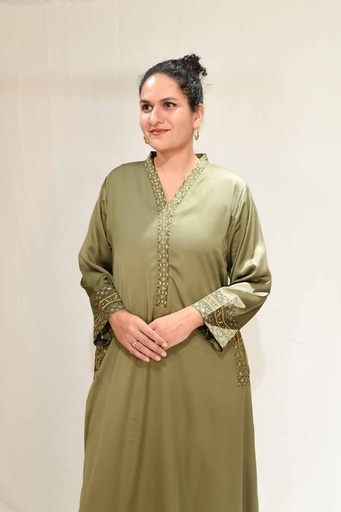 [3-kf-24] Pickle Green Silk Dress