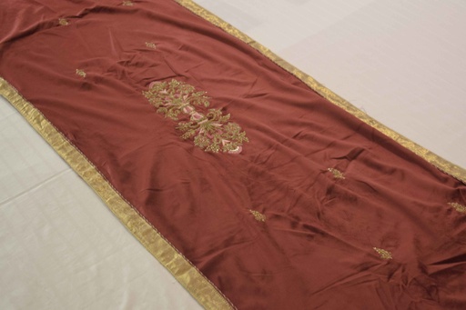 [VC-EG-BT-2] BT-2 Burgundy Velvet Bed Throw with Resham and Dabka Work